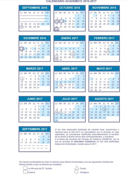 Calendario De La Universidad De Zaragoza 2016-2017